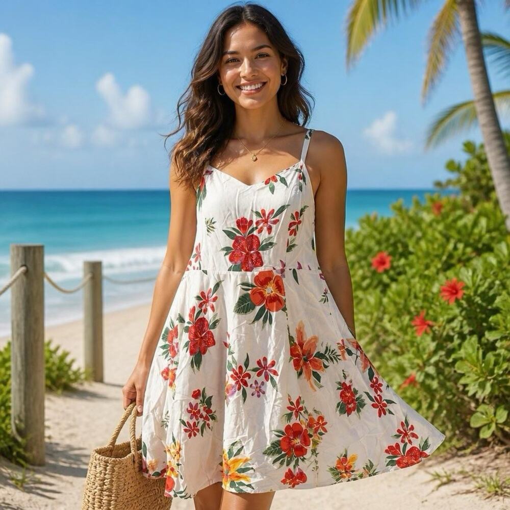 Old Navy Coastal Casual Floral Cottagecore Fit & Flare Cami Midi Dress Size L